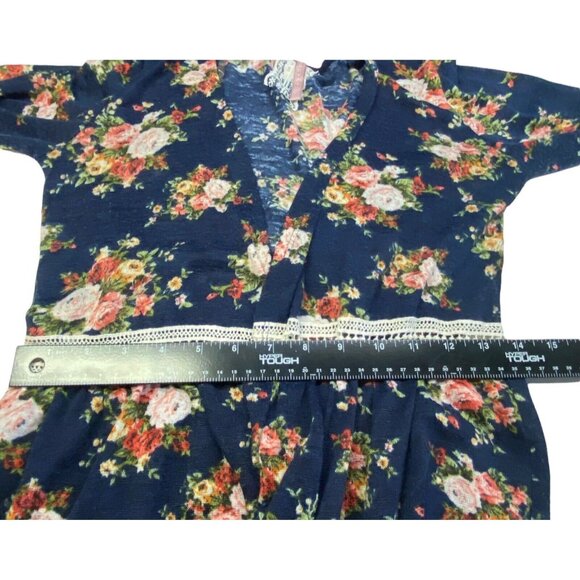 MAUVE Women Floral Open Front Sweater Sz S Blue Long Sleeve Cardigan 10A-8 - Picture 6 of 10